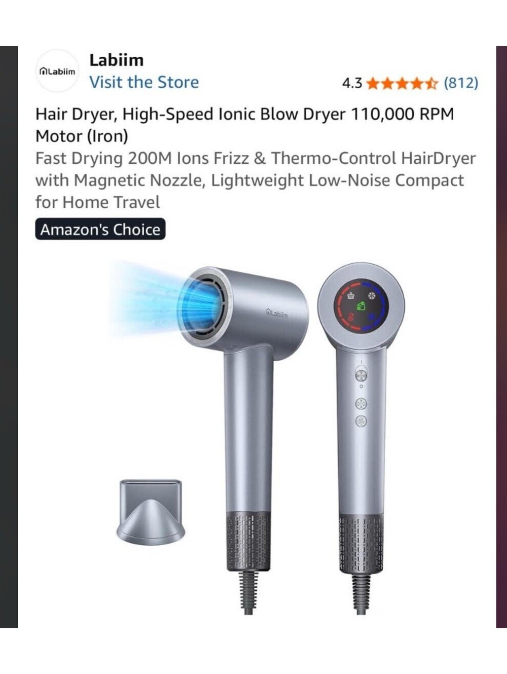 Hair Dryer Labiim With A Complementary Magnetic Nozzle